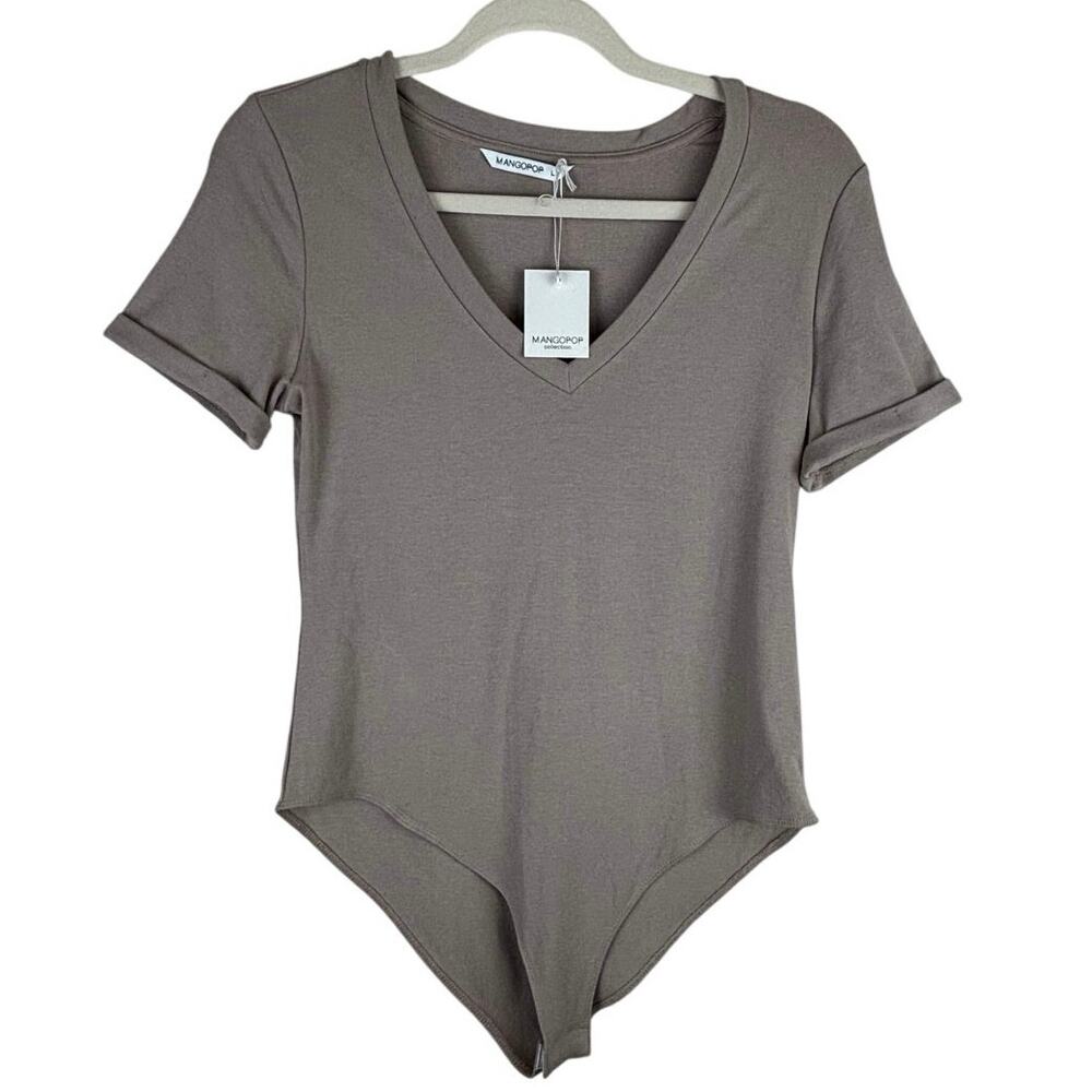 NWT Mangopop Taupe Short Sleeve Bodysuit Size Large